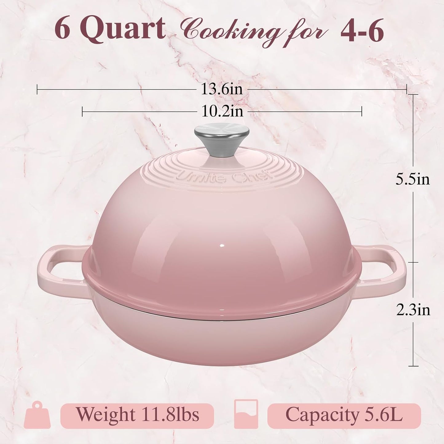 Cast Iron Dutch Oven Pot with Lid, Round Bread Oven for Sourdough Bread Baking, Enameled Cast Iron Bread Oven with Dome Lid & Cotton Potholders for Sourdough, Pink, 6 Quarts