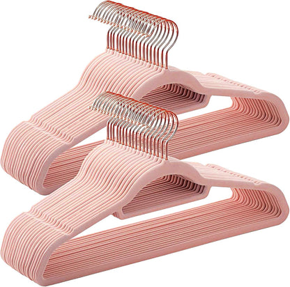 Pink Velvet Hangers 50 Pack - Adult Hangers Rose Gold Hook, Space Saving Non-Slip Clothes Hangers, 16.5 Inch with Tie Bar for Coats,Sweater,Jackets,Dresses, Shirts, Suits & T-Shirts