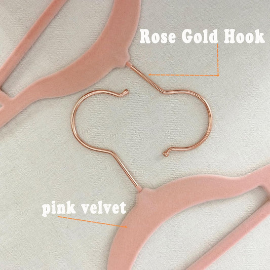 Pink Velvet Hangers 50 Pack - Adult Hangers Rose Gold Hook, Space Saving Non-Slip Clothes Hangers, 16.5 Inch with Tie Bar for Coats,Sweater,Jackets,Dresses, Shirts, Suits & T-Shirts