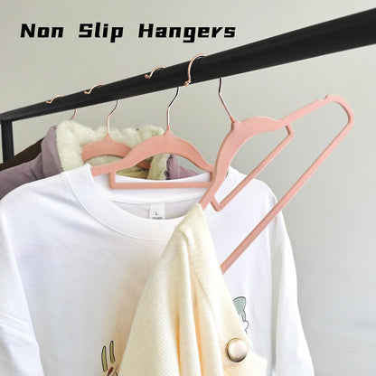 Pink Velvet Hangers 50 Pack - Adult Hangers Rose Gold Hook, Space Saving Non-Slip Clothes Hangers, 16.5 Inch with Tie Bar for Coats,Sweater,Jackets,Dresses, Shirts, Suits & T-Shirts