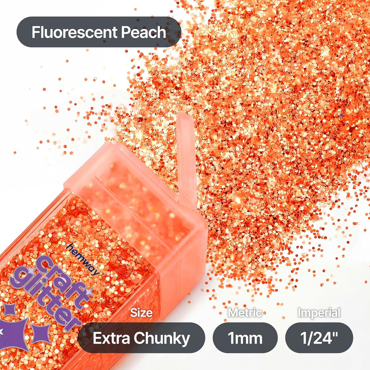 Craft Glitter Shaker Fluorescent Peach 130g Extra Chunky