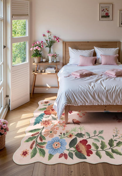 Floral Washable Area Rugs 5x7, Soft Pink Rugs for Living Room