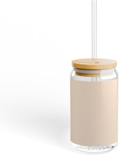 Light peach - nude flesh color - pastel orange - plain simple one single solid color 16oz Sipper Glass with Bamboo Lid and Straw