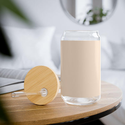 Light peach - nude flesh color - pastel orange - plain simple one single solid color 16oz Sipper Glass with Bamboo Lid and Straw