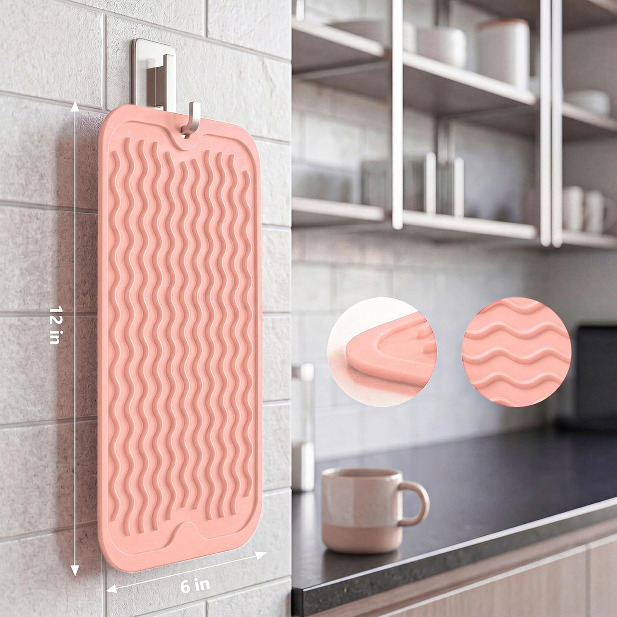 Silicone Dish Drying Mat for Multiple Usage,Easy clean,Eco-friendly,Heat-resistant Silicone Mat for Kitchen Counter or Sink,Refrigerator or Drawer Liner Pink S 12 inches x 6 inches