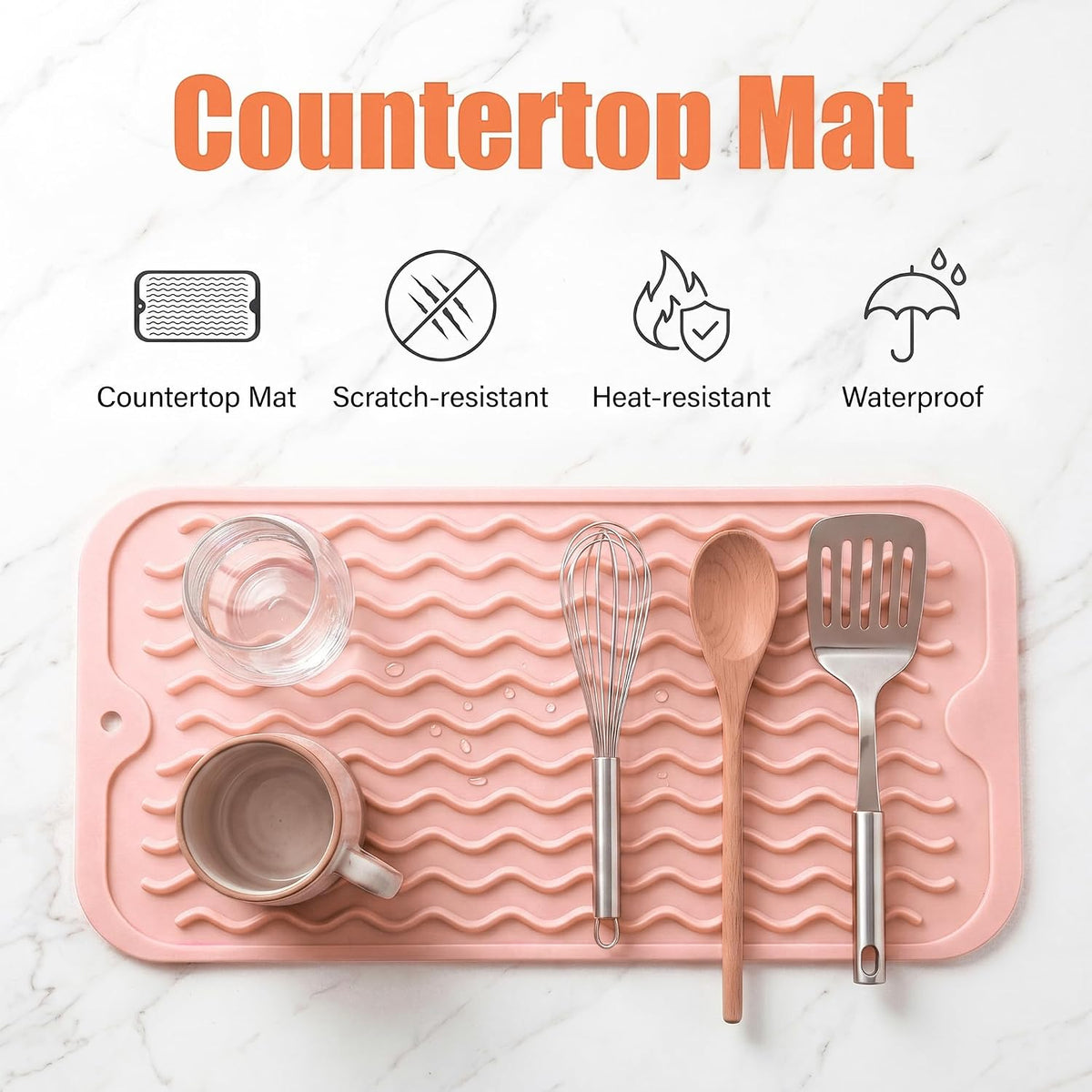 Silicone Dish Drying Mat for Multiple Usage,Easy clean,Eco-friendly,Heat-resistant Silicone Mat for Kitchen Counter or Sink,Refrigerator or Drawer Liner Pink S 12 inches x 6 inches