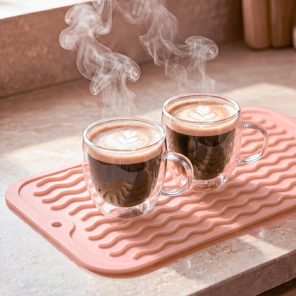 Silicone Dish Drying Mat for Multiple Usage,Easy clean,Eco-friendly,Heat-resistant Silicone Mat for Kitchen Counter or Sink,Refrigerator or Drawer Liner Pink S 12 inches x 6 inches