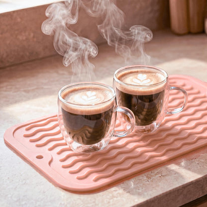 Silicone Dish Drying Mat for Multiple Usage,Easy clean,Eco-friendly,Heat-resistant Silicone Mat for Kitchen Counter or Sink,Refrigerator or Drawer Liner Pink S 12 inches x 6 inches