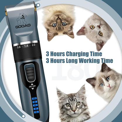 Professional Cat Clippers & Dog Grooming Kit, Cordless Low Noise Clippers for Thick & Matted Coats, Quiet Shaver Hair Trimmer with Paw Trimmer for Pets (Blue)