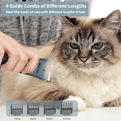 Professional Cat Clippers & Dog Grooming Kit, Cordless Low Noise Clippers for Thick & Matted Coats, Quiet Shaver Hair Trimmer with Paw Trimmer for Pets (Blue)