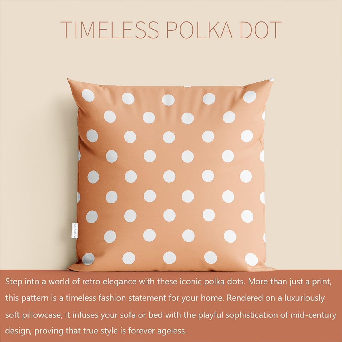 Peach Polka Dot Square Pillowcase Zippered Double-Sided Printing 18x18 Inches Decorative Throw Pillow Case Cushion Cover