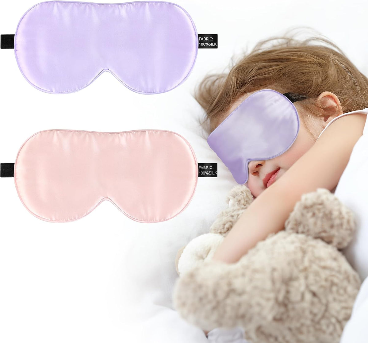Silk Sleep Eye Mask for Kids, 100% Natural Pure Silk Sleeping Masks 2 Pack