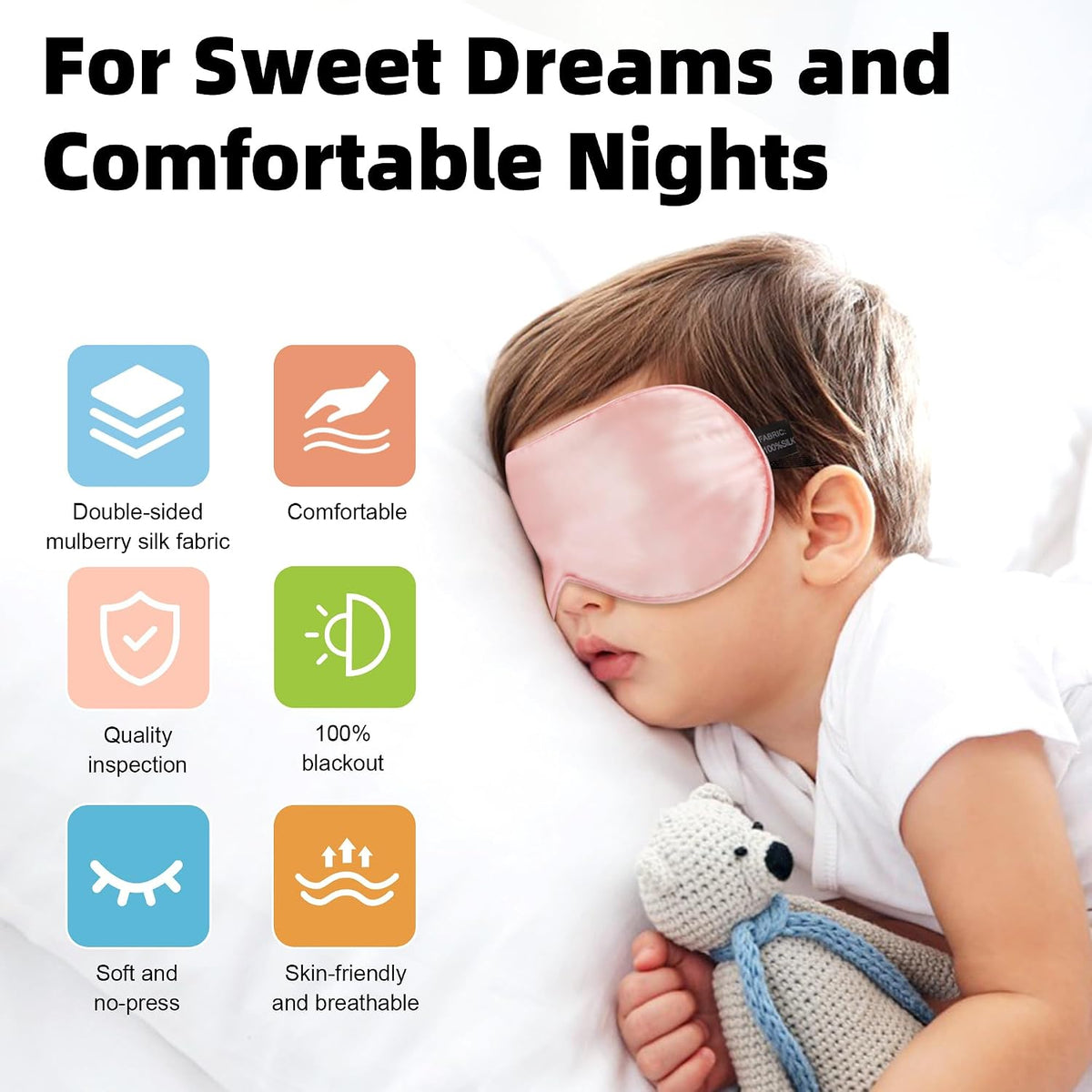 Silk Sleep Eye Mask for Kids, 100% Natural Pure Silk Sleeping Masks 2 Pack