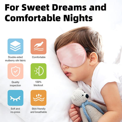 Silk Sleep Eye Mask for Kids, 100% Natural Pure Silk Sleeping Masks 2 Pack