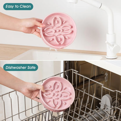 Ceramic Slow Feeder Dog Bowls, Puzzle Dog Food Bowls with Floral Maze, Anti -Slip Pet Food Dish for Small Breed, 0.6 Cups, Pink