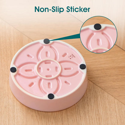 Ceramic Slow Feeder Dog Bowls, Puzzle Dog Food Bowls with Floral Maze, Anti -Slip Pet Food Dish for Small Breed, 0.6 Cups, Pink