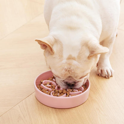 Ceramic Slow Feeder Dog Bowls, Puzzle Dog Food Bowls with Floral Maze, Anti -Slip Pet Food Dish for Small Breed, 0.6 Cups, Pink