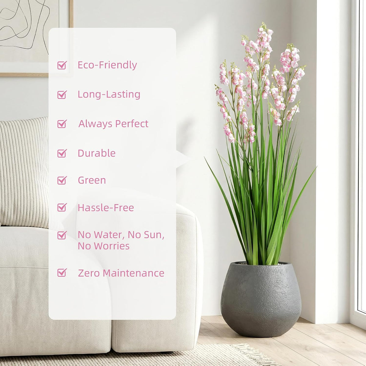 2 Pack Artificial Grass Plants with Pots 36 Inch, Pink Flower Fake Plants, Faux Grass Plants for Indoor Living Room Bedroom Office Entryway Porch Patio Outdoor Home Decor