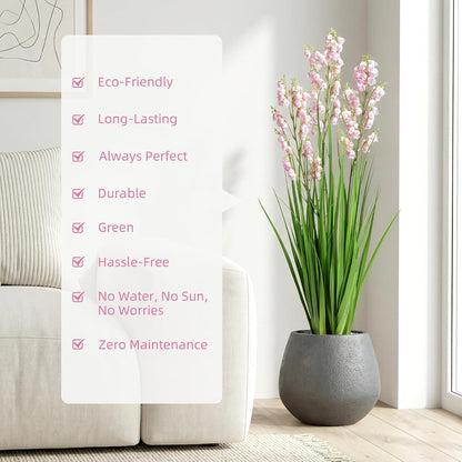 2 Pack Artificial Grass Plants with Pots 36 Inch, Pink Flower Fake Plants, Faux Grass Plants for Indoor Living Room Bedroom Office Entryway Porch Patio Outdoor Home Decor