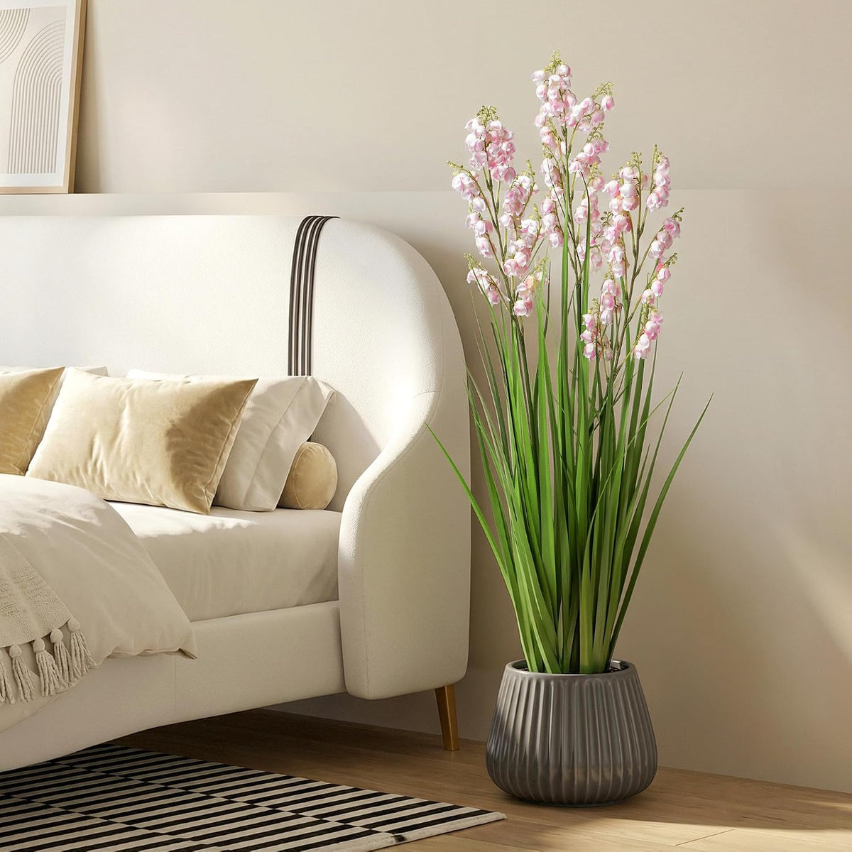 2 Pack Artificial Grass Plants with Pots 36 Inch, Pink Flower Fake Plants, Faux Grass Plants for Indoor Living Room Bedroom Office Entryway Porch Patio Outdoor Home Decor