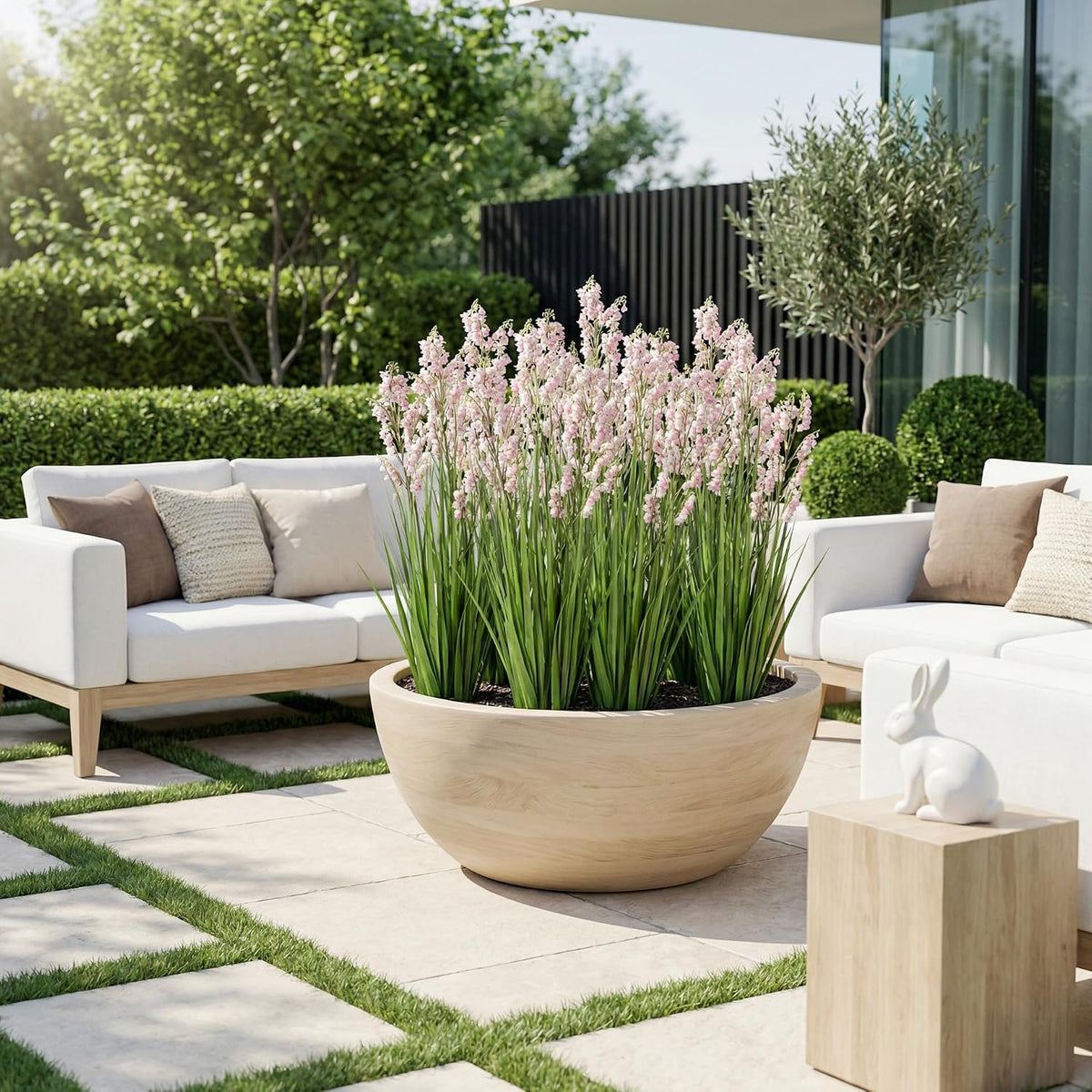 2 Pack Artificial Grass Plants with Pots 36 Inch, Pink Flower Fake Plants, Faux Grass Plants for Indoor Living Room Bedroom Office Entryway Porch Patio Outdoor Home Decor