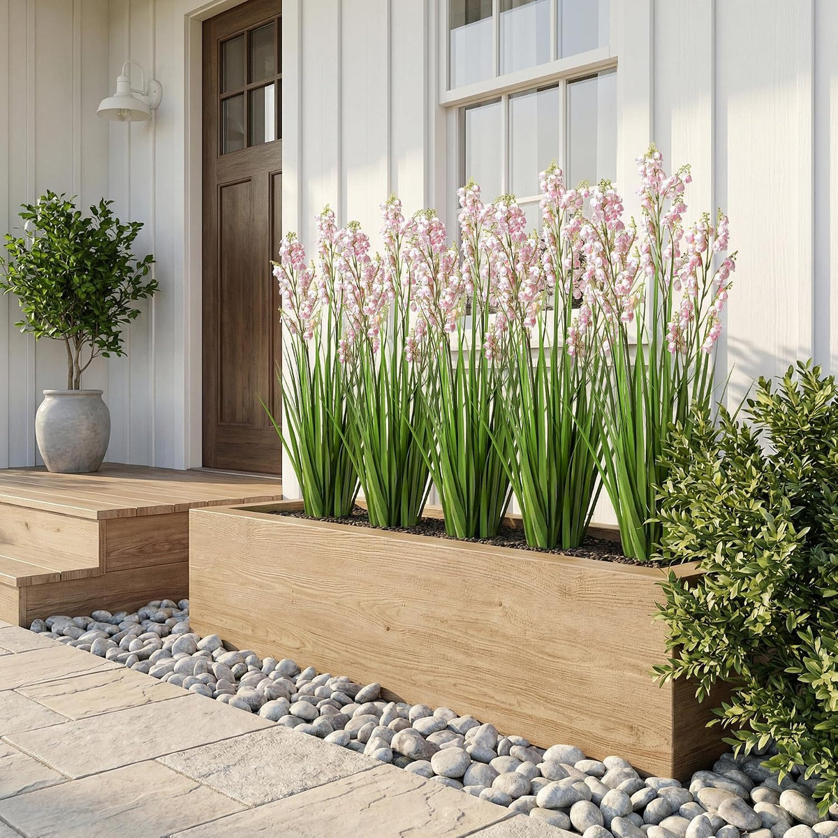 2 Pack Artificial Grass Plants with Pots 36 Inch, Pink Flower Fake Plants, Faux Grass Plants for Indoor Living Room Bedroom Office Entryway Porch Patio Outdoor Home Decor