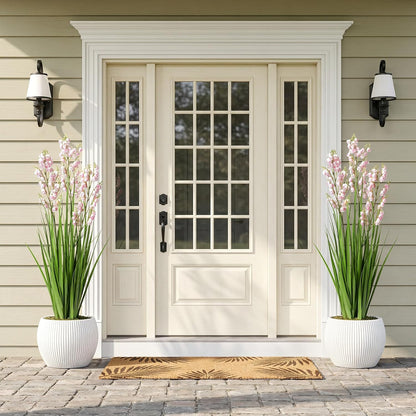 2 Pack Artificial Grass Plants with Pots 36 Inch, Pink Flower Fake Plants, Faux Grass Plants for Indoor Living Room Bedroom Office Entryway Porch Patio Outdoor Home Decor