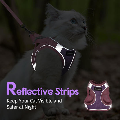 Cat Harness and Leash Set, Easy-on Vest, Purple & Pink | Escape Proof, Adjustable, Soft & Lightweight, Secure Hook & Loop with Buckle, Reflective, for Small Cats Walks, M