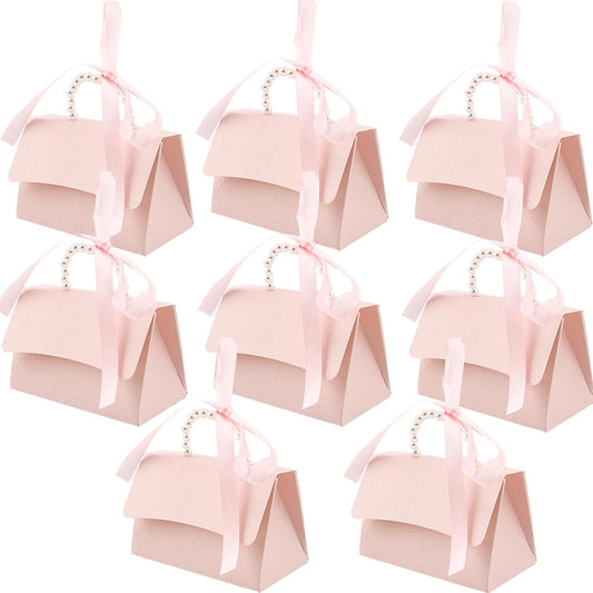 jeowicti 10Pcs Pink Large Pearl Paper Gift Boxes for Wedding Candy Gift Favors with Ribbon Ideal Decorations and Party Favor Boxes for Elegant Bridesmaid Shower Birthday and Special Occasions