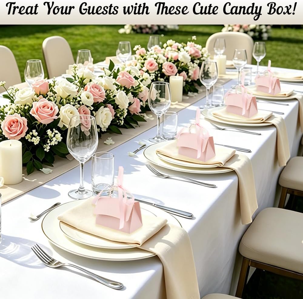 jeowicti 10Pcs Pink Large Pearl Paper Gift Boxes for Wedding Candy Gift Favors with Ribbon Ideal Decorations and Party Favor Boxes for Elegant Bridesmaid Shower Birthday and Special Occasions