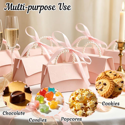 jeowicti 10Pcs Pink Large Pearl Paper Gift Boxes for Wedding Candy Gift Favors with Ribbon Ideal Decorations and Party Favor Boxes for Elegant Bridesmaid Shower Birthday and Special Occasions