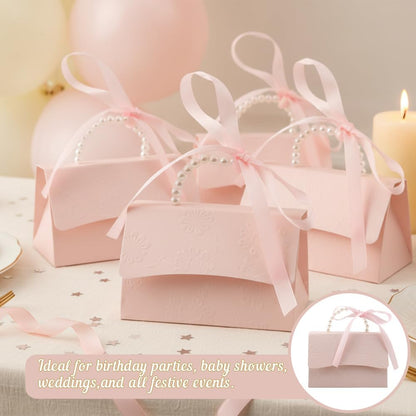jeowicti 10Pcs Pink Large Pearl Paper Gift Boxes for Wedding Candy Gift Favors with Ribbon Ideal Decorations and Party Favor Boxes for Elegant Bridesmaid Shower Birthday and Special Occasions
