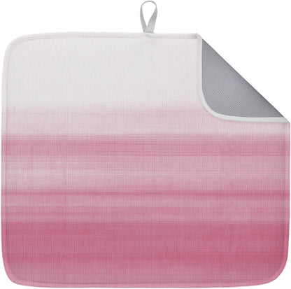 Farm Watercolor Pink White Color Ombre Dish Drying Mat,18"x24",Modern Abstract Line Super Absorbent Kitchen Mats Dish Drying Pad for Kitchen Counter