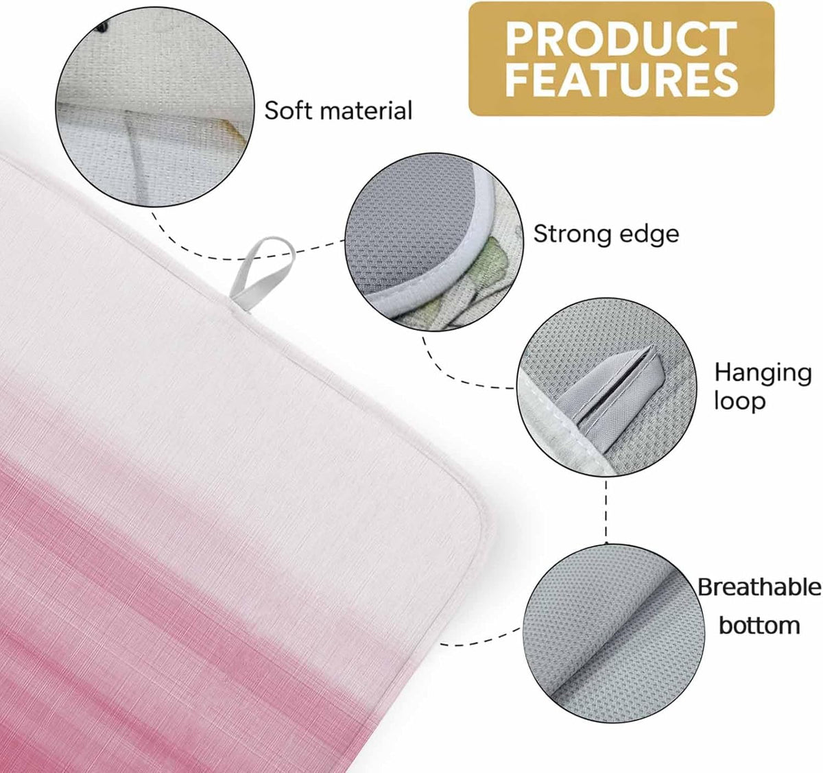 Farm Watercolor Pink White Color Ombre Dish Drying Mat,18"x24",Modern Abstract Line Super Absorbent Kitchen Mats Dish Drying Pad for Kitchen Counter