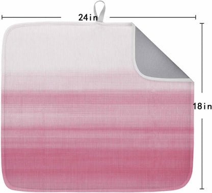 Farm Watercolor Pink White Color Ombre Dish Drying Mat,18"x24",Modern Abstract Line Super Absorbent Kitchen Mats Dish Drying Pad for Kitchen Counter