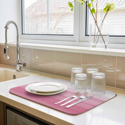 Farm Watercolor Pink White Color Ombre Dish Drying Mat,18"x24",Modern Abstract Line Super Absorbent Kitchen Mats Dish Drying Pad for Kitchen Counter