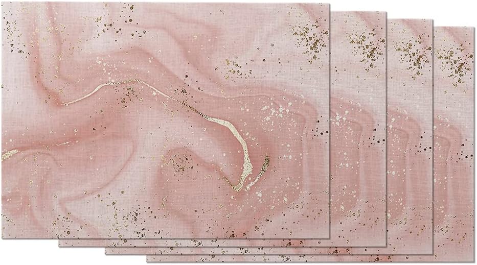 Aesthetic Marble Placemat Non-Slip Cotton Linen Washable Place Mats Pink Gold Glitter Splatter for Dining Table Kitchen Heat Resistant Table Mats, Set of 4