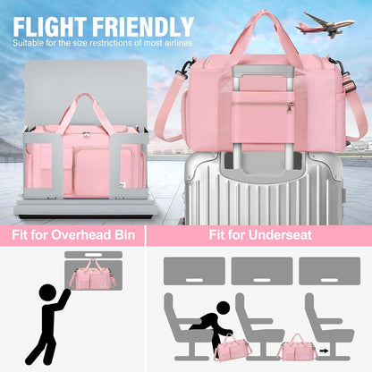 Gym & Dance Duffle Bag - Spacious Travel Organizer with Compartments (Pink)