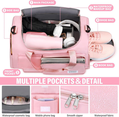 Gym & Dance Duffle Bag - Spacious Travel Organizer with Compartments (Pink)