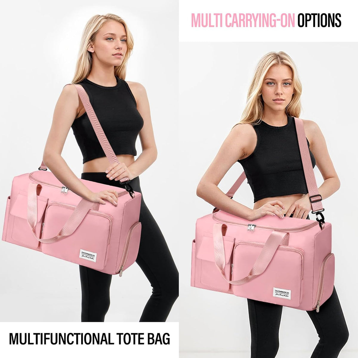 Gym & Dance Duffle Bag - Spacious Travel Organizer with Compartments (Pink)