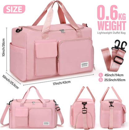 Gym & Dance Duffle Bag - Spacious Travel Organizer with Compartments (Pink)