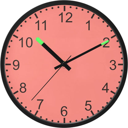 Coral Pink Glow in The Dark Wall Clock 12" Battery Wall Clock with Light for Night