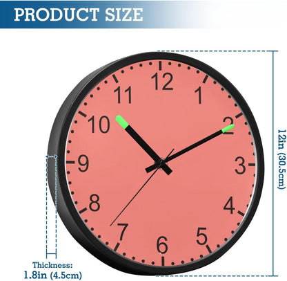 Coral Pink Glow in The Dark Wall Clock 12" Battery Wall Clock with Light for Night