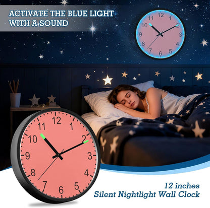 Coral Pink Glow in The Dark Wall Clock 12" Battery Wall Clock with Light for Night