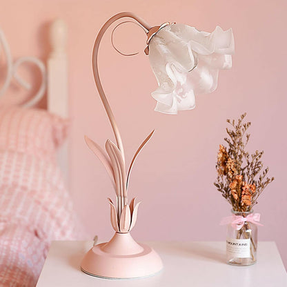Table Lamp Pink Flower Desk Lamps Retro Unique Glass Flower Lampshade Bedside Lamp for Nightstand Living Room End Table