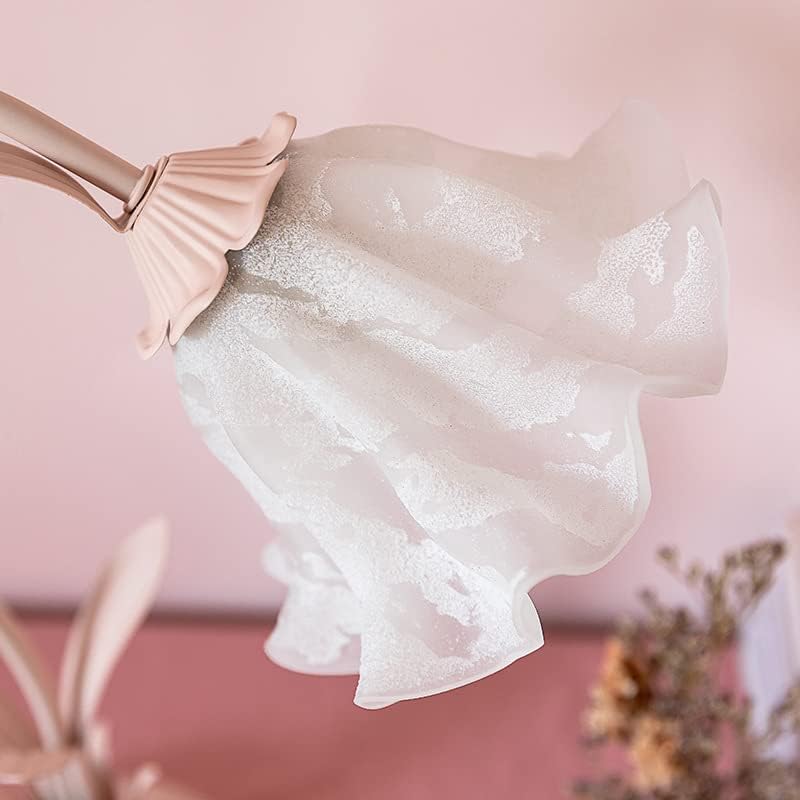 Table Lamp Pink Flower Desk Lamps Retro Unique Glass Flower Lampshade Bedside Lamp for Nightstand Living Room End Table
