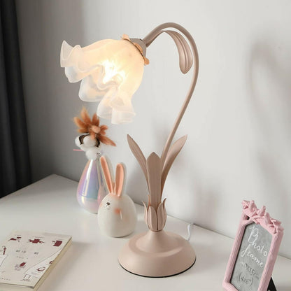 Table Lamp Pink Flower Desk Lamps Retro Unique Glass Flower Lampshade Bedside Lamp for Nightstand Living Room End Table