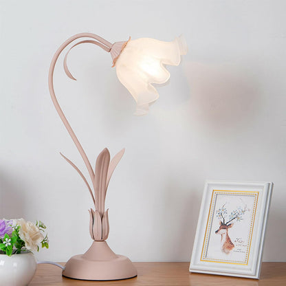 Table Lamp Pink Flower Desk Lamps Retro Unique Glass Flower Lampshade Bedside Lamp for Nightstand Living Room End Table