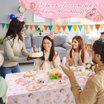 452 Pcs Themes Party Supplies Decorations for 50 Guests, Paper Plates Napkins Cups Tablecloth Cutlery Straws for Birthday Baby Shower Party Decorations(Pink,Fairy)