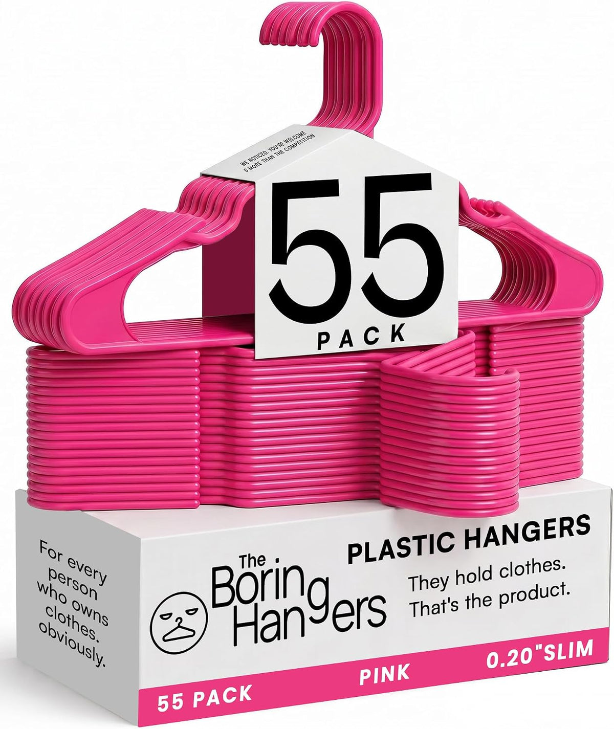 Pink Plastic Hangers 55 Pack - 10 lb Heavy Duty Pink Clothes Hangers for Closet - 0.20" Slim & Space Saving Coat Hangers - Girl's Room Clothing Hangers for Dresses Skirts Blouses